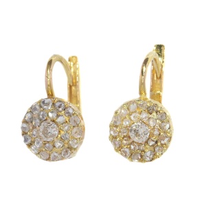 Victorian old mine cut diamond earrings with double row rose cut diamonds